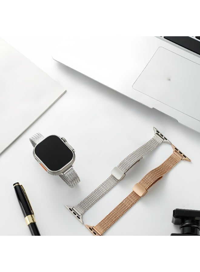 أفضل ذروة عبوتان من الأساور المعدنية المغناطيسية المتوافقة مع ساعات أبل مقاس 38 مم، 40 مم، 41 مم، أساور معدنية مغناطيسية قابلة للتعديل، رفيعة، مقاومة للماء، متوافقة مع ساعات أبل من السلسلة 11، 10، 8، 7، 6، 5، 4، 3، 2، 1 (41/40/38/42 مم (السلسلة 11/10))، قطعتان - فضي + ذهبي وردي - Image 3